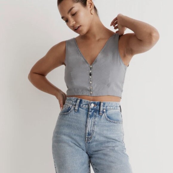 NWT Madewell Softdrape Gwen Crop Button Top - Picture 4 of 5